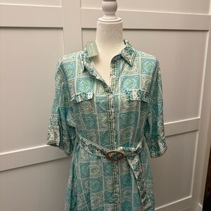 Marigold by Victoria Dunn Dress 3XL Belted Shirt Dress Pockets Lined NWT